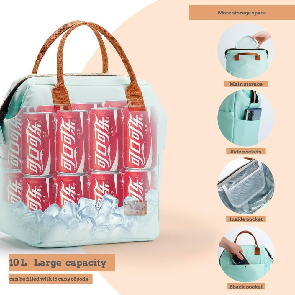 NWT Insulated Reusable Lunch Box Leakproof Cooler Tote Mint Green - Picture 4 of 5